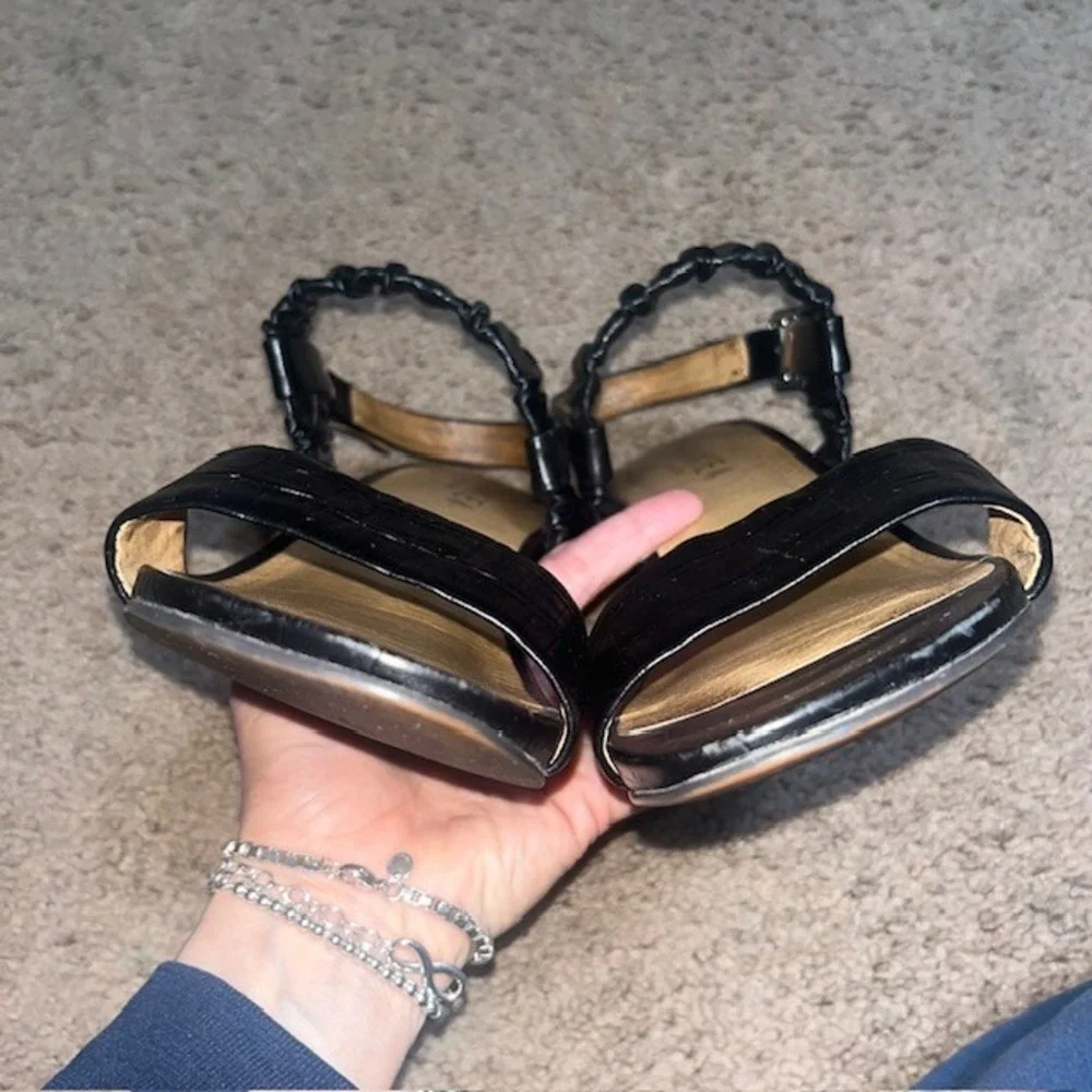 FRANKIE4 Mollie Sandals Croc Embossed‎ Ruched Tortoise Heel Black 11